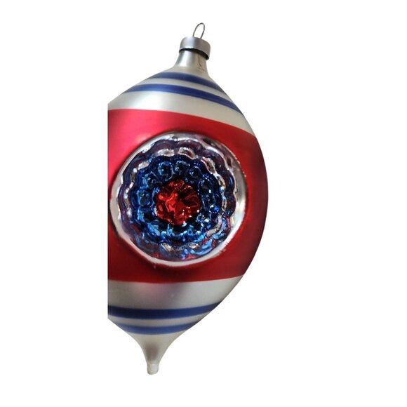 Christmas Ornaments Set Of 2 Reflector Indents Stripes red blue gold holiday - Picture 4 of 6